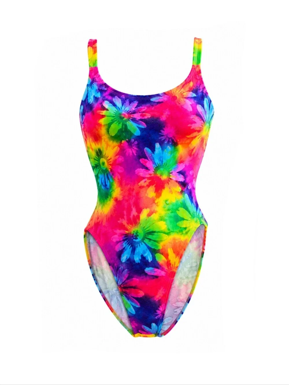 🆕️ Vintage Electric Beach by Jantzen Neon Floral High Cut One Piece Swimsuit